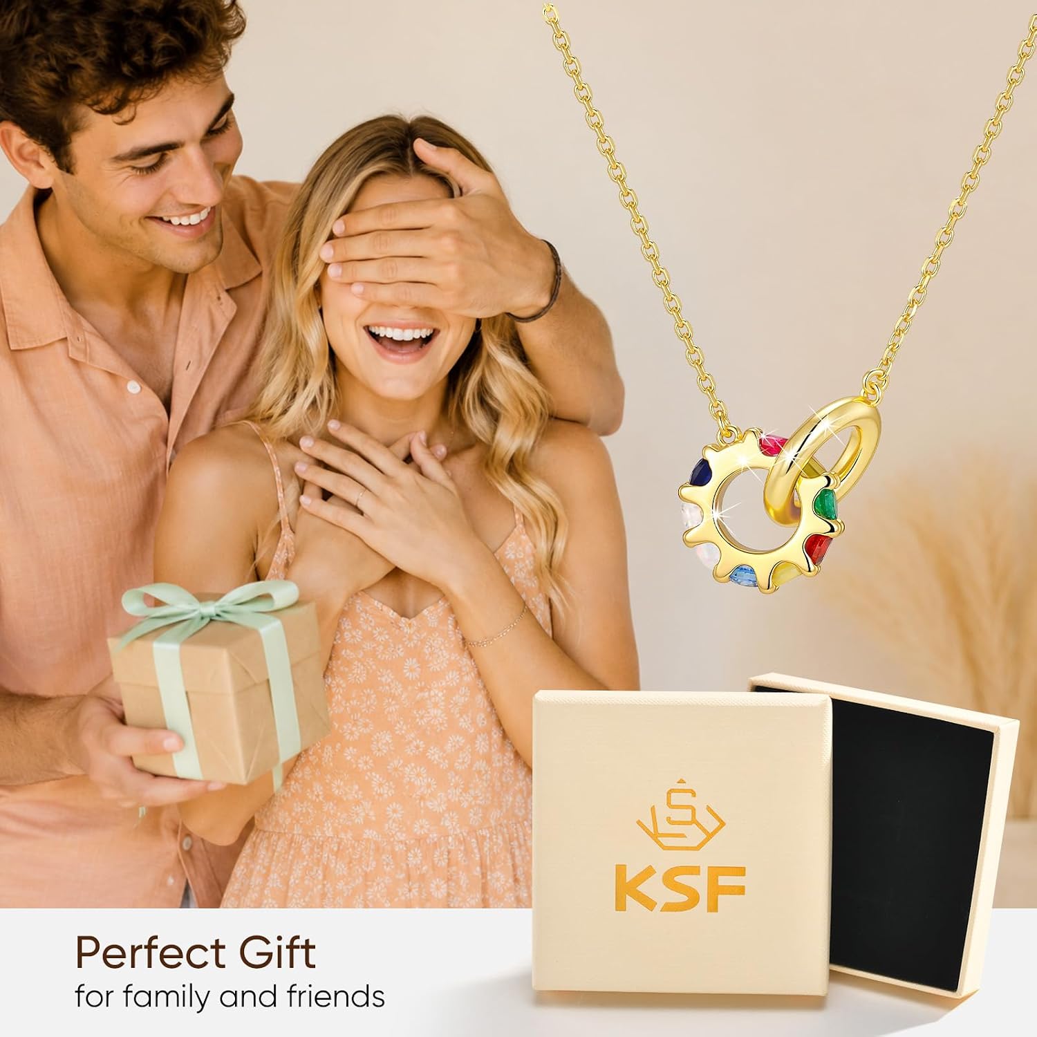 KSF Nine Lucky Crystal Necklace, Navaratna Inspired Pendant | for mom, wife and friends, brings a meaningful luck inspired touch to birthdays, holidays and daily outfits