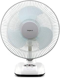Impex BREEZE D3 Rechargeable Table Fan| 1600 RPM| 300mm Air Sweep| 4800 mAh Battery| BLDC Motor| Silent 3 Blade Fan| 3 Speeds| 6 Hrs Backup| Dual Selection LED Light| USB Charging| AC/DC Fan| White