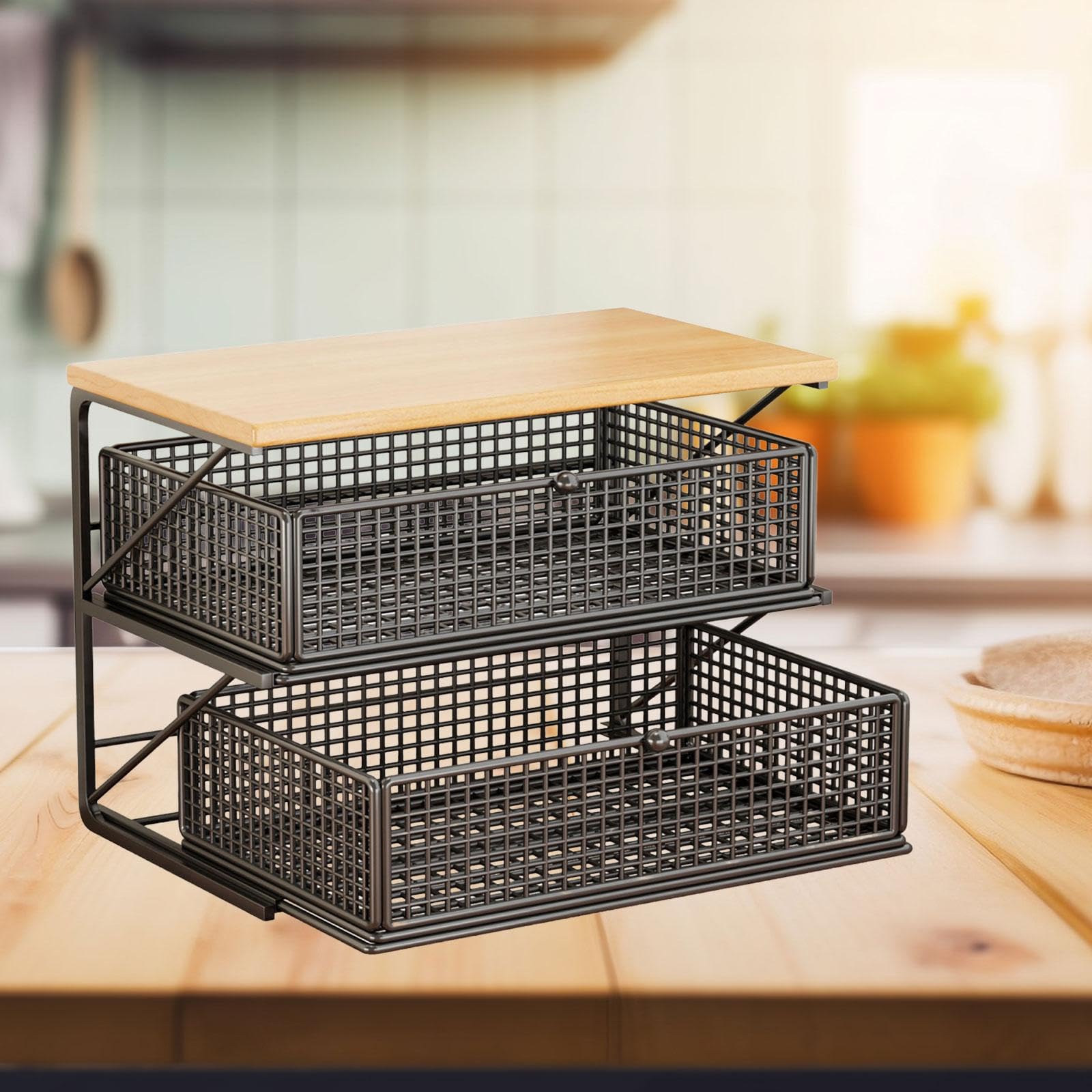 Coffee Station Organizer Küchenregal mit Schublade Und Fächern Zur Aufbewahrung von Tassen Becher Tee Kaffeezubehör für Kaffeebar Esszimmer Küche, Black S