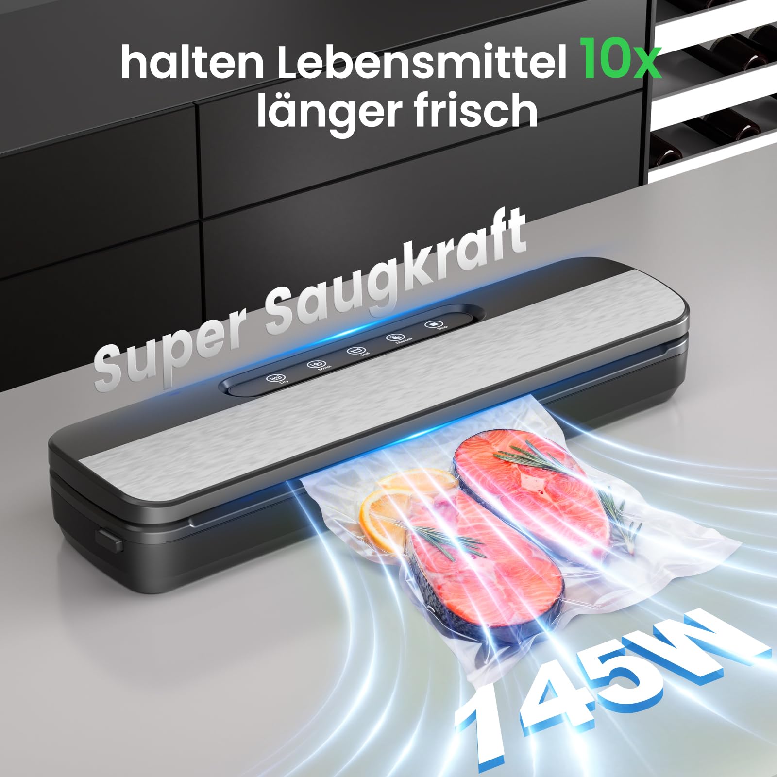 Raycial Vakuumiergerät 7 in 1, 145W Vakuumierer für Lebensmittel mit 10 Beutel und Schlauch