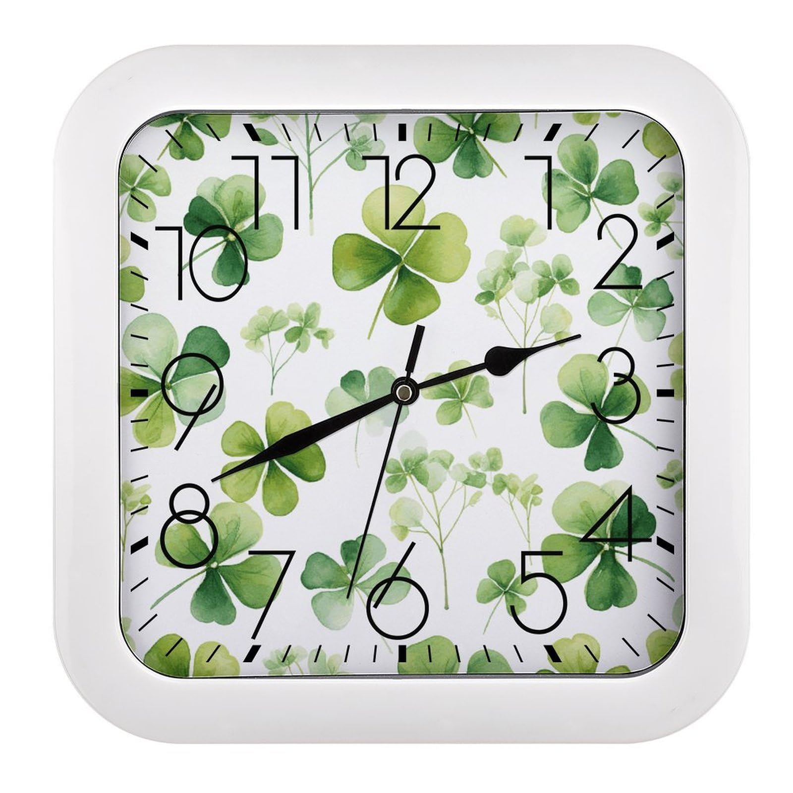 NTVOWPZO 10 Inch Wall Clock Clover Battery Operated Wall Clocks Silent Non-Ticking Square Wall Clock for Living Room Kitchen Home Office Wall Decorative Clocks