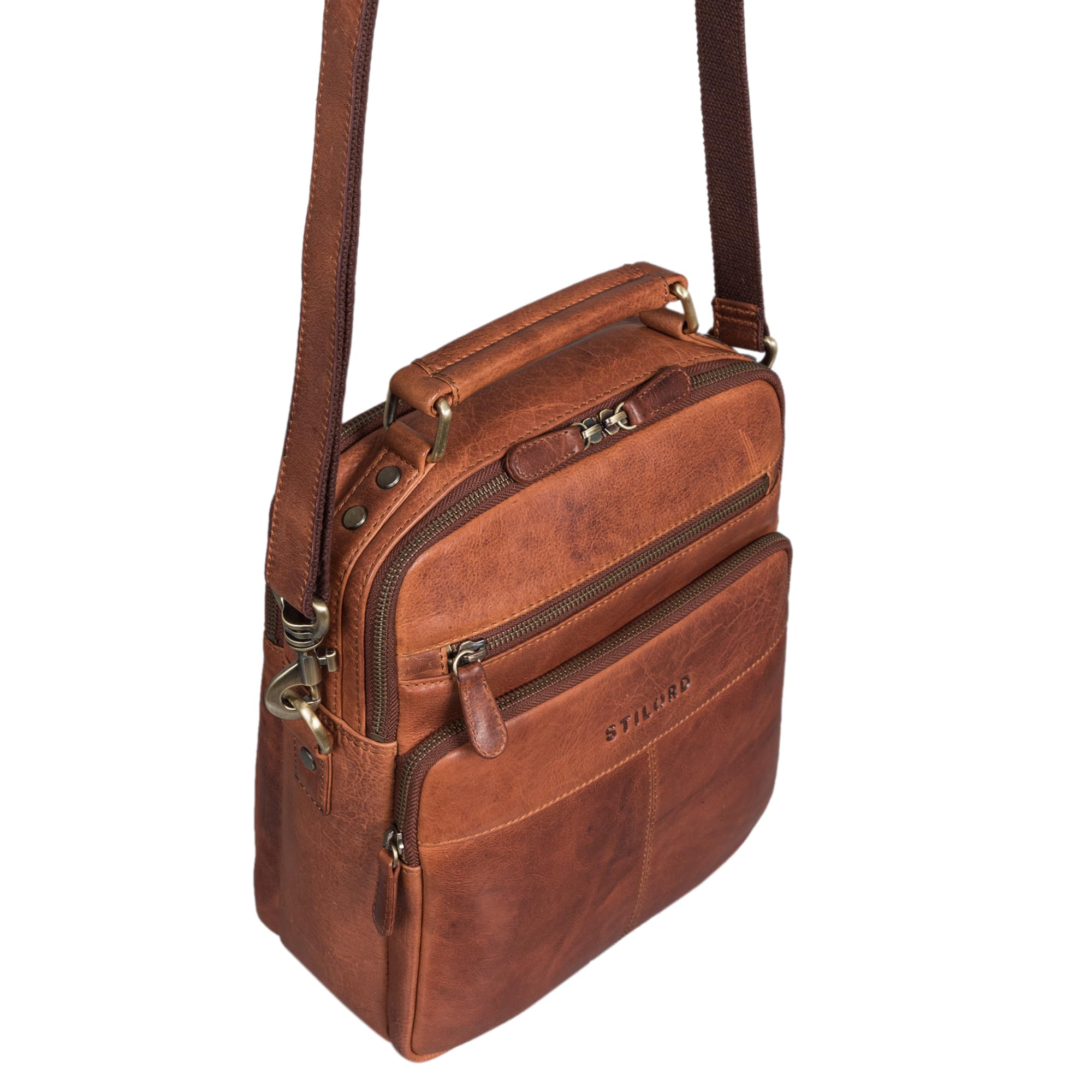 STILORD 'Joe' Modische Herrentasche zum Umhängen aus Leder Schultertasche Männer Umhängetasche Echtleder Studenten Tasche, Farbe:kara - cognac