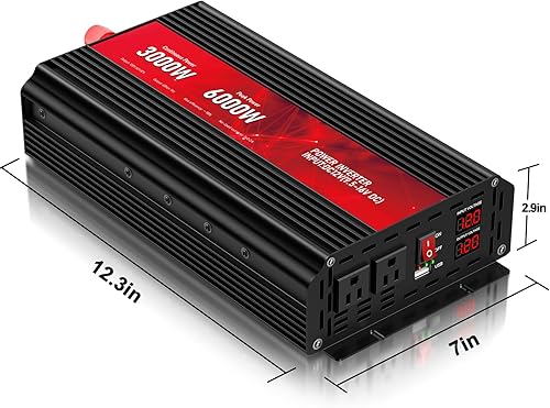 Miniatura 14 de Inversor de corriente de onda sinusoidal pura, 3000 W, 12 V CC a 110 V/120 V CA, pico de 6000 W, control remoto, 4 salidas de CA, USB dual, pantalla