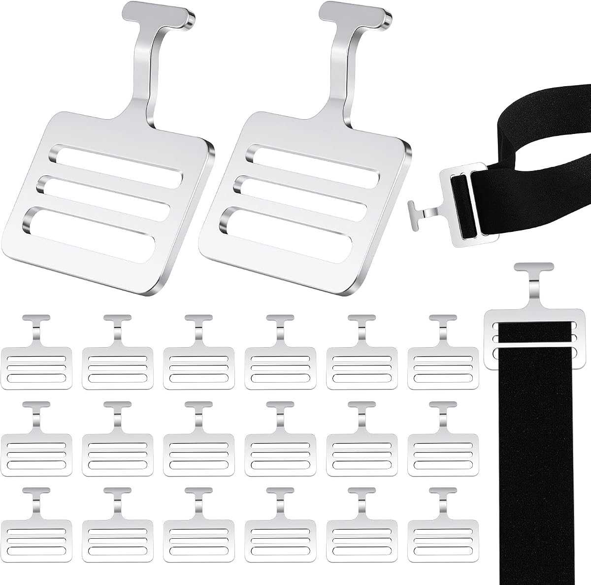 Shoulder Pad T Hook with Elastic Strap,Include Silver Metallic Football T Hook for Youth Adult Football Shoulder Pad Straps