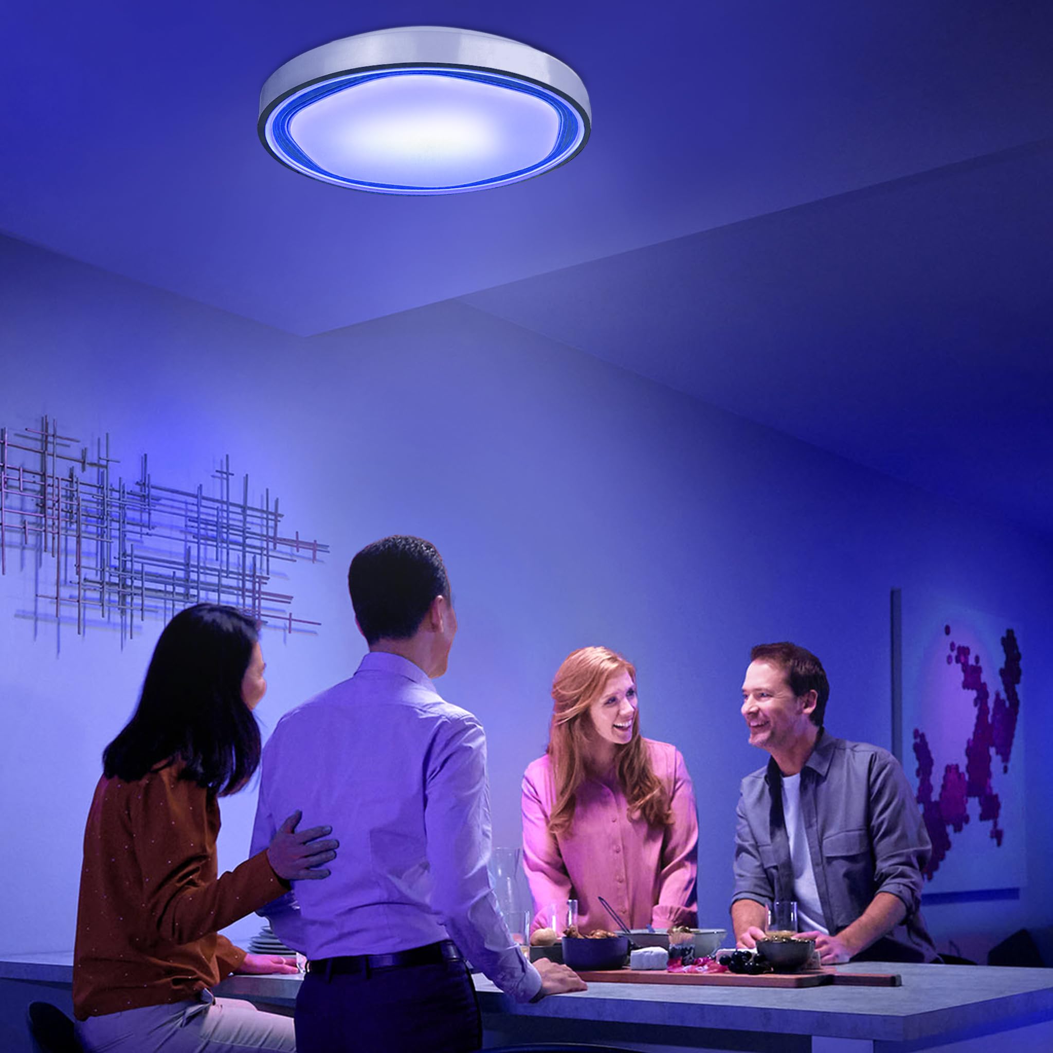 YRHome 60W Lampada da soffitto LED Lampada da soffitto in acrilico Ø50CM Dimmerabile RGB con telecomando 2800-6500K Illuminazione da soffitto creativa rotonda per camera da letto, soggiorno, cucina