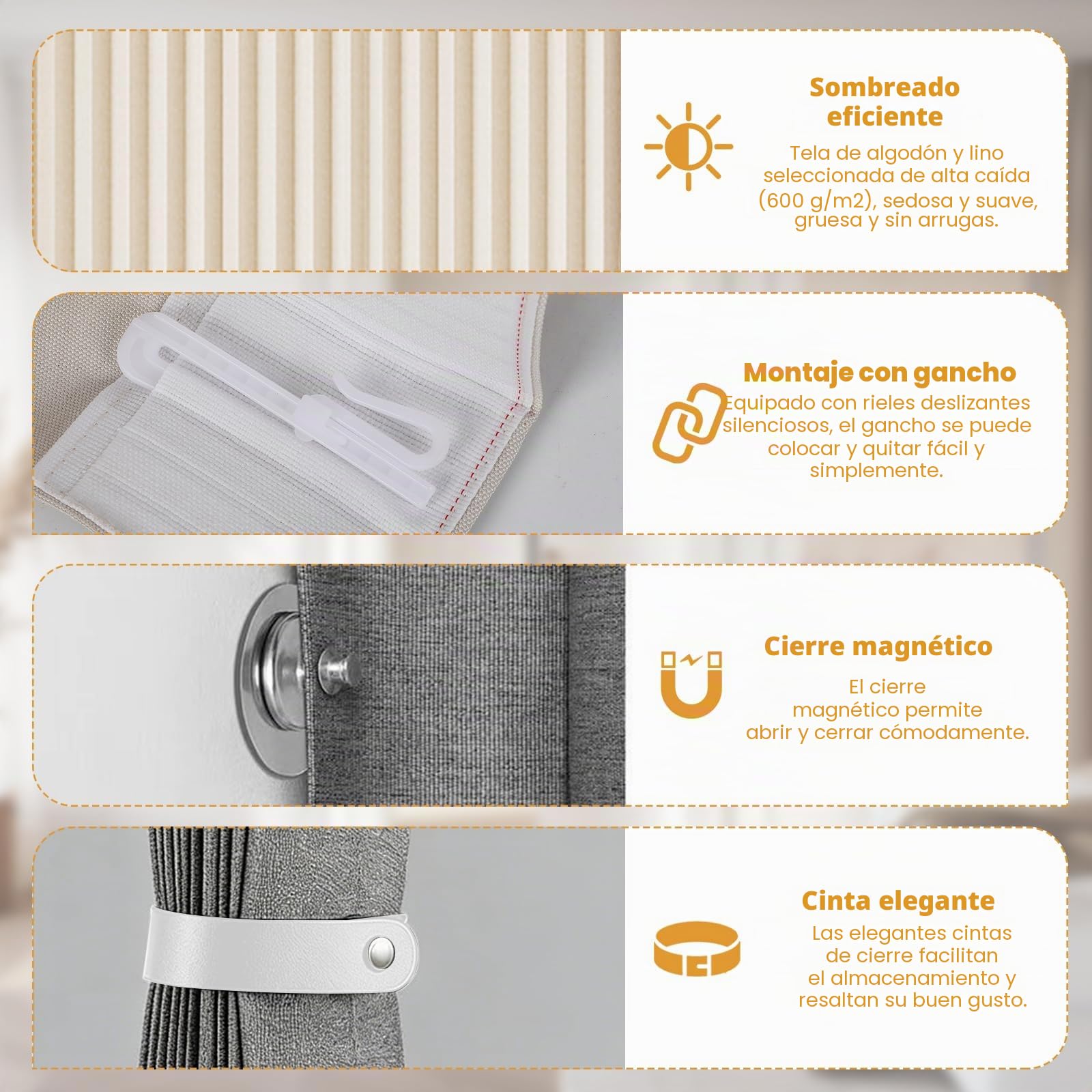 Cortina magnética para puerta, 100 % opaca, puerta de acordeón con cierre magnético, montaje adhesivo sin taladrar, incluye capa adhesiva, aspecto de lino, plegable (beige)