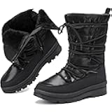 Snow Boots for Women Fur Winter Boots Waterproof Ski Boots Women's Mid Calf Boots Furry White Lace up Boots with Zipper
