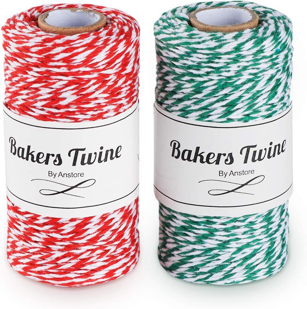 Anstore 2 Roll of Red and White Twine Cotton Bakers Twine Garden Twine