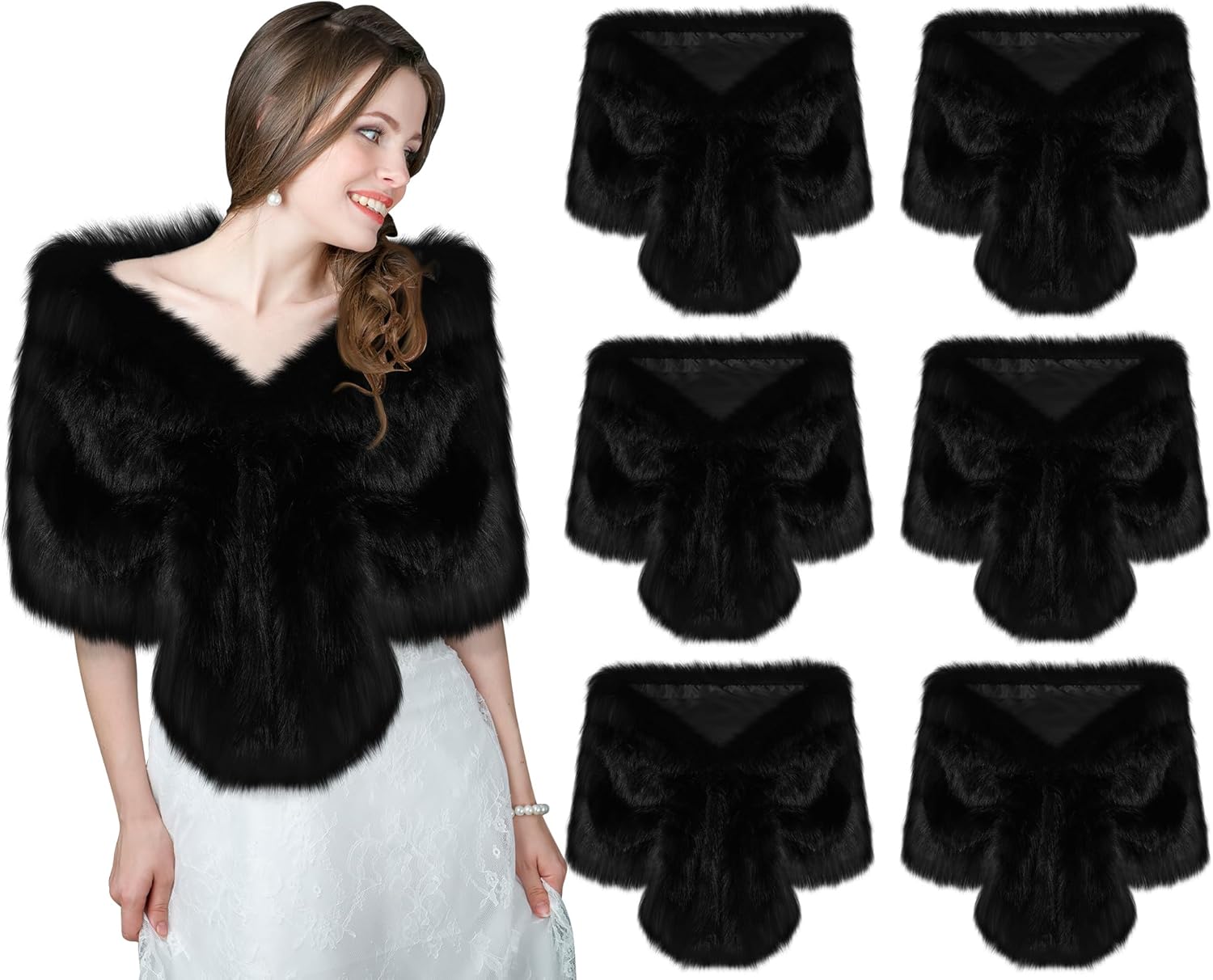 Haysandy 6 Pcs Women's Faux Fur Shawl Wrap Stole Shrug Winter Fur Scarf Cape for Wedding Bridal Evening Party Dress