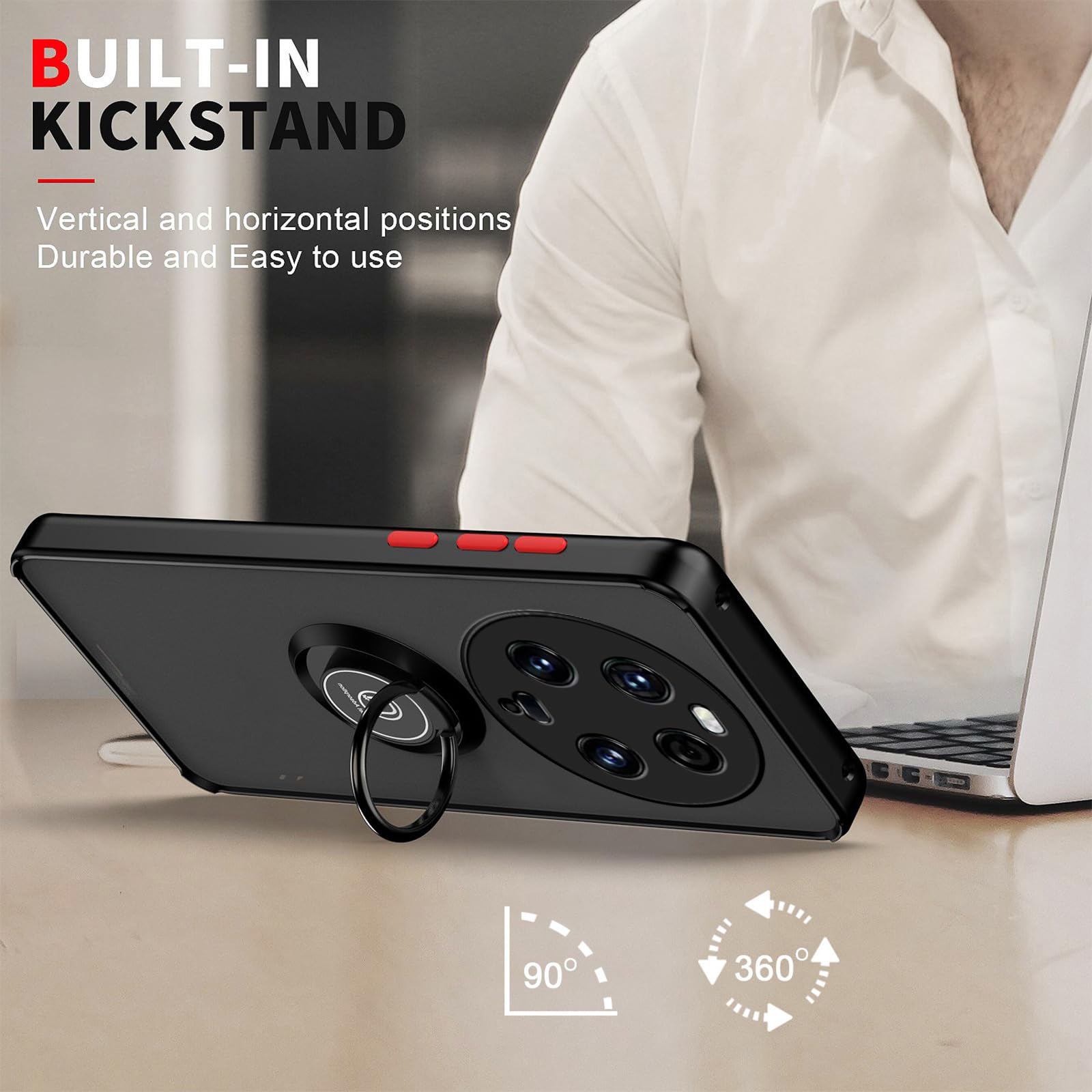 WOBURN Cover Xiaomi Mi 13: Protezione Antiurto Con Anello Girevole E Retro Traslucido - Nero/Rosso