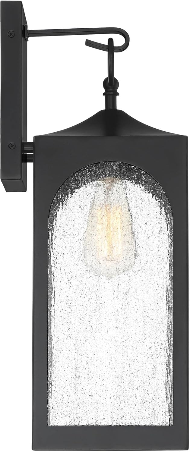 Possini Euro Design Tyne Modern Industrial Lantern Outdoor Wall Light Fixture Matte Black Metal 20 1/2" Clear Seedy Glass for Exterior House Porch Patio Outside Deck Garage Yard Front Door Garden