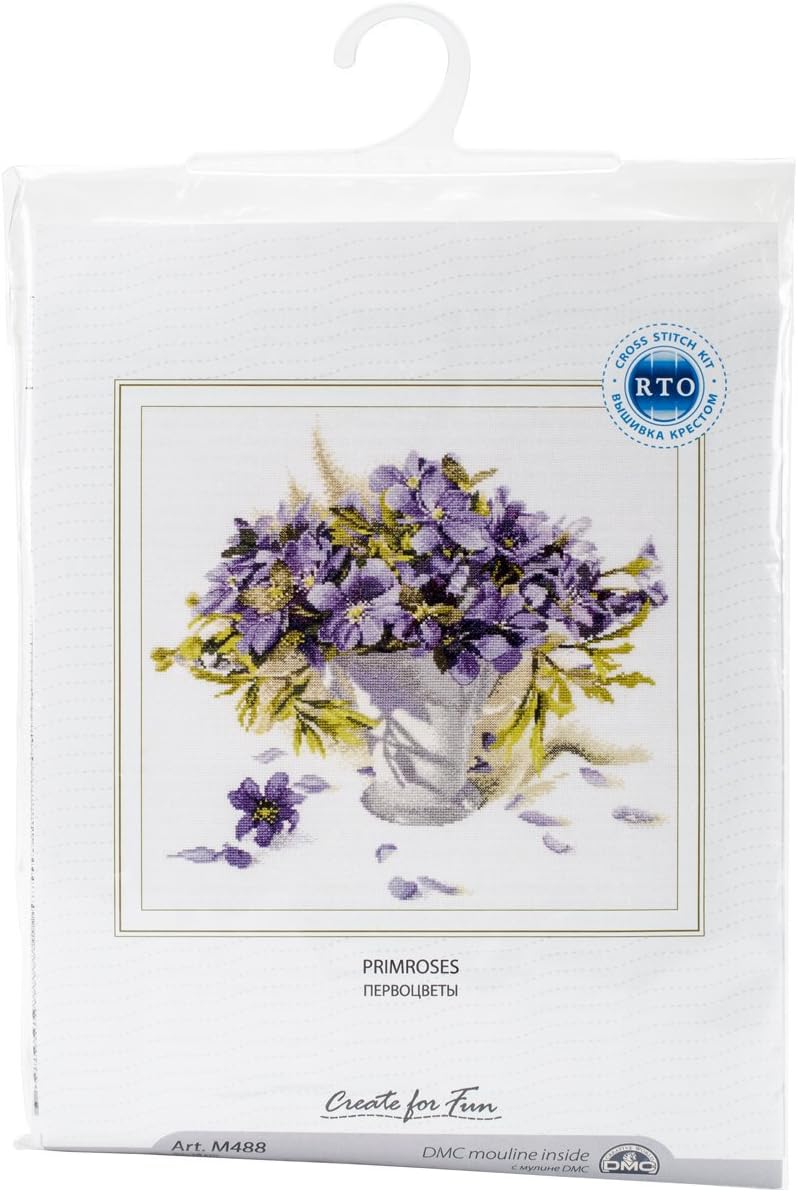 RTO 14 Count Primroses Counted Cross Stitch Kit, 15.75 x 15