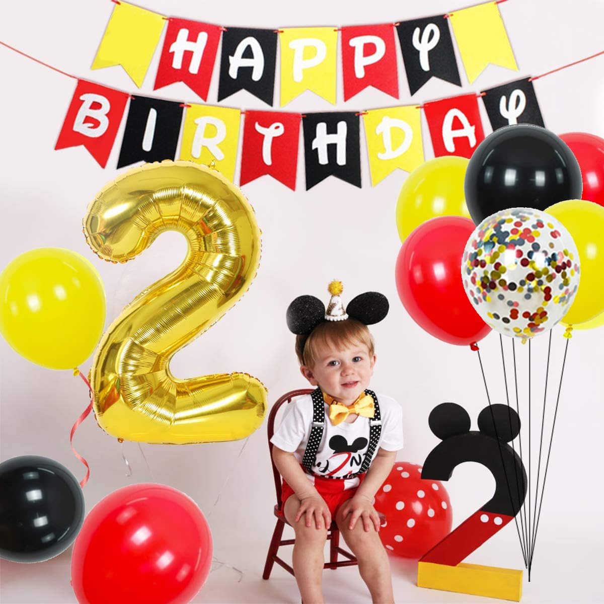 Cartoon Mouse 2nd Party Supplies Twodles Boy Birthday Decorations 2 | Two Years Old, Party Decor, Paper Banner, Door Sign, Tablecloth, Cake Topper, Cupcake Toppers, Red Black Mouse Balloons