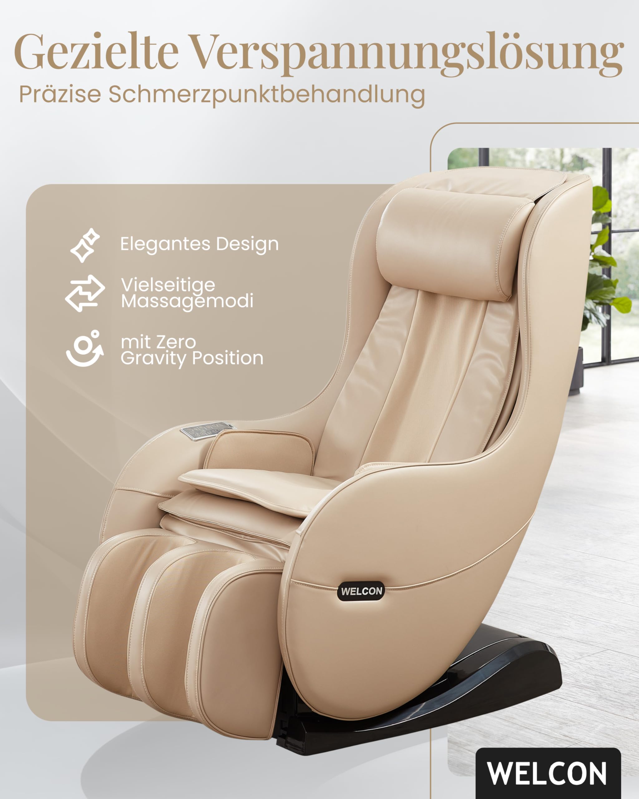 Sillón de Masaje WELCON EASYRELAXX en Beige Con Función de Calor, Programas Automáticos, Masaje de Amasado, Golpeteo, Rodillos, Airbag y Compresión | Sillón eléctrico con masaje 4D, presión de aire, sillón relax Zero Gravity