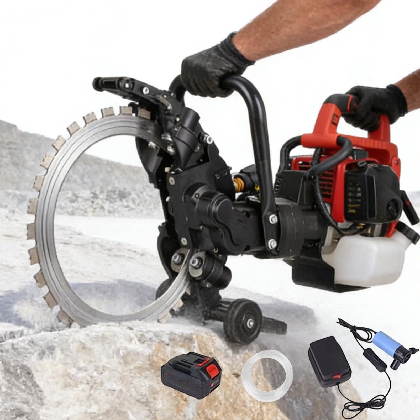 Sierra Cortadora De HormigóN Anillo A Gasolina, 4800w, 16 Pulgadas,Bomba De Agua Inteligente con SupresióN De Polvo, 9000 RPM, para Granito Y Piedra (Profundidad Corte De 30,5 Cm)