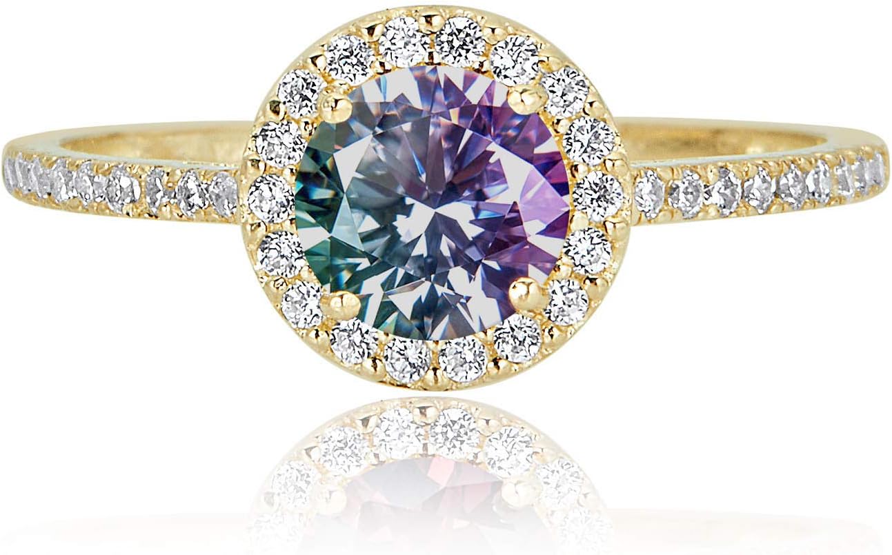 AVORA 10K Yellow Gold 6mm Birthstone Simulated Diamond CZ Halo Fashion Ring - All 12 Months
