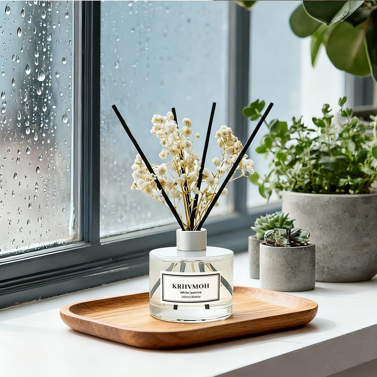 Diffuseur Parfum Maison, 200 ML, diffuseur de Parfum au Jasmin Blanc avec 8 bâtonnets Parfum Longue durée pour la Maison, la Salle de Bain, la décoration de la Chambre