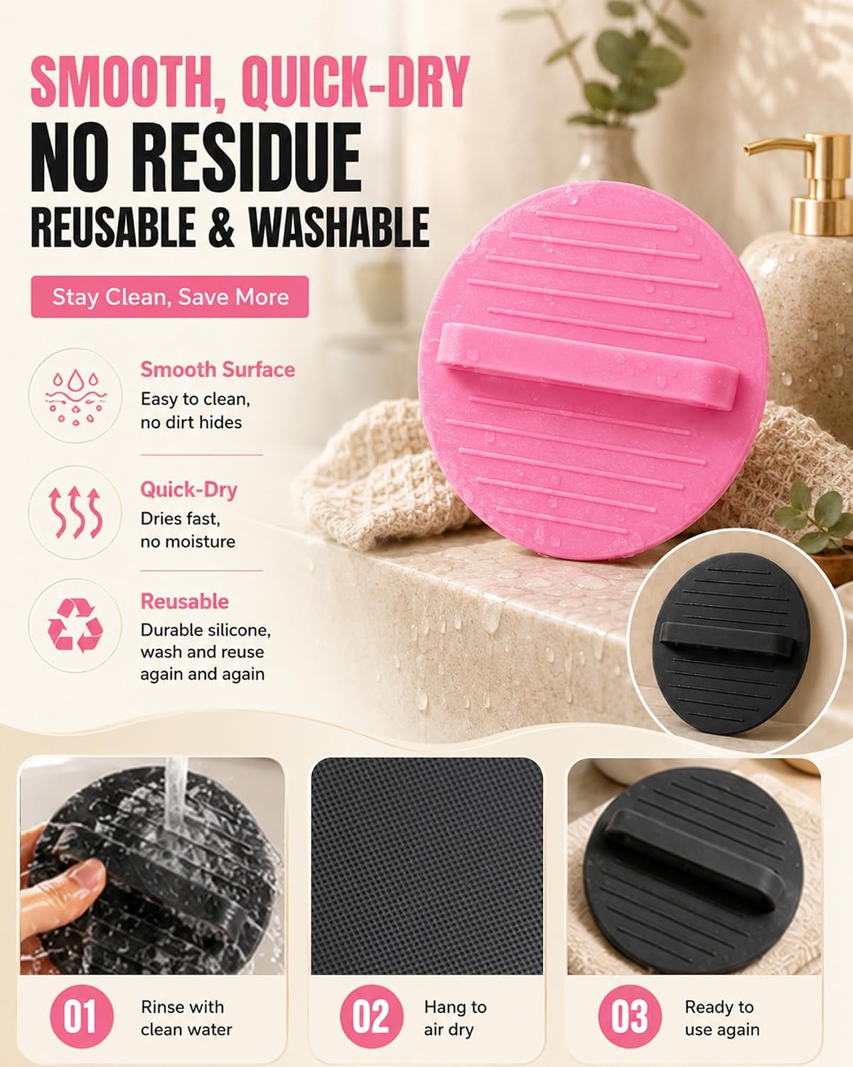Soft Silicone Body Scrubber Shower Brush, Handheld Cleansing Skin Brush