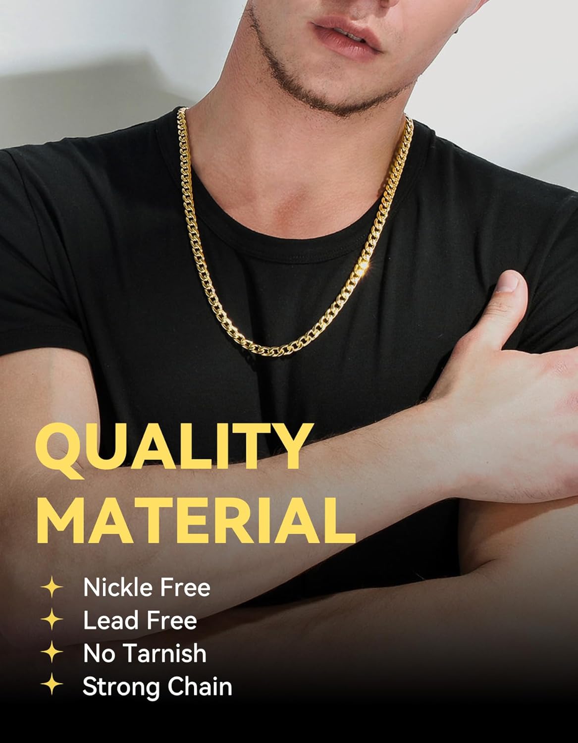 ChainsHouse Cuban Link Chain Necklace Men Women, 3mm/4mm/5mm/8mm/9mm/12mm/15mm Width, Stainless Steel/18K Gold Plated Figaro/Box/Curb Neck Link Chains, 14"/18"/20"/22"/24"/26"/28"/30" Length, with Gift Box - Image 2