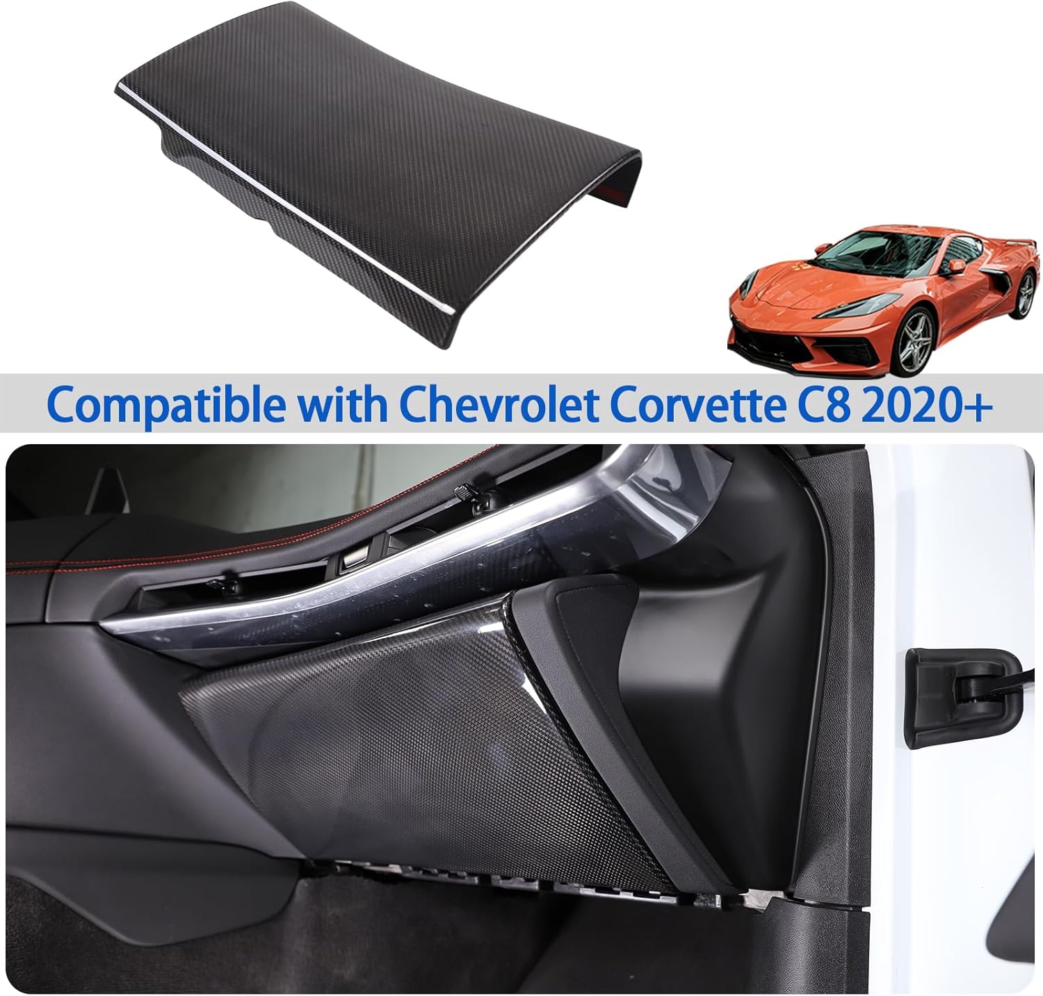 Real Carbon Fiber Co-Pilot Glove Storage Box Panel Cover Compatible with Chevrolet Corvette C8 Stingray 2020-2026, Center Console Glove Box Panel Trim Cover Accessories (Black)