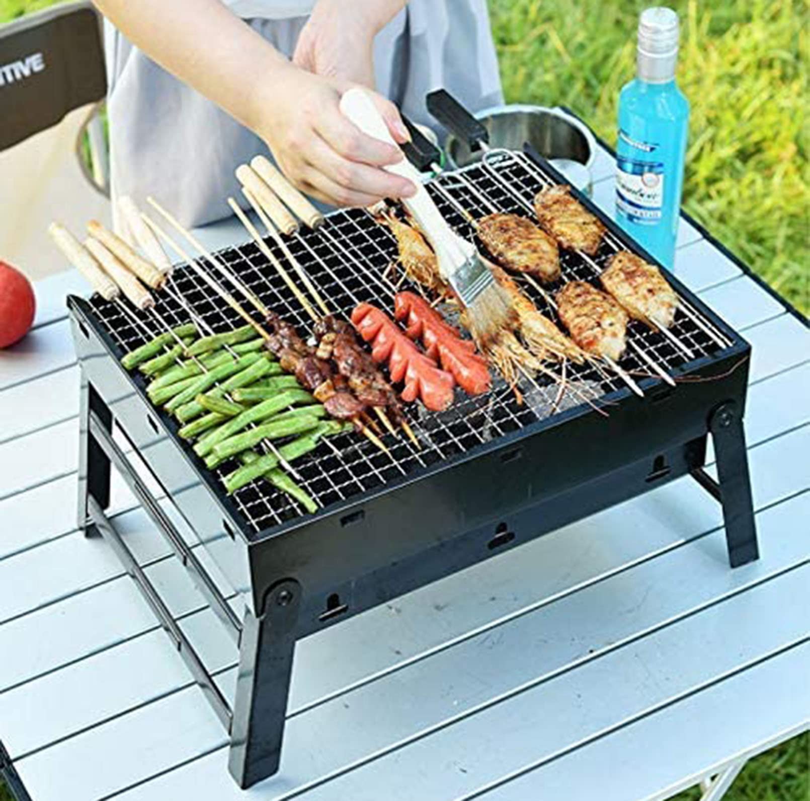 Przenośny grill ze stali nierdzewnej – grill na świeżym powietrzu do ogrodu, na patio i kemping – idealny sprzęt do grillowania dla entuzjastów aktywności na świeżym powietrzu