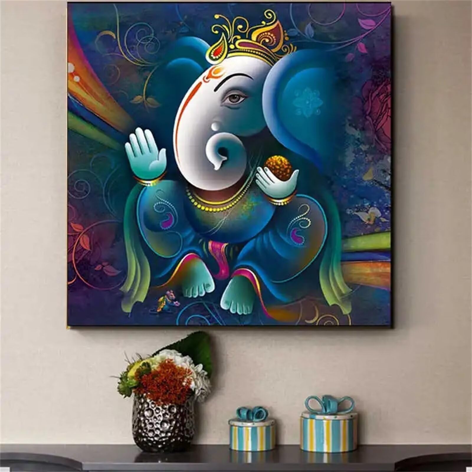 Tengyuer Square Drill 5D Diamond Painting Kits For Adults Kids Diy Diamond Art Kits 50X50cm Rhinestone Diamond Cross Stitch Embroidery Canvas Painting Pictures Painting For Beginners - Indian Elephant God