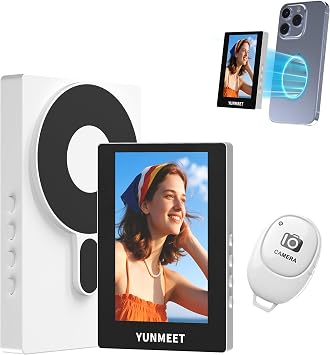 sunshot Selfie Monitor Screen for iPhone/Android, Magnetic Back Camera Monitor, Bluetooth Remote, 4K 60fps Recording No Delay Wireless Mirroring for TikTok,YouTube,Vlog White