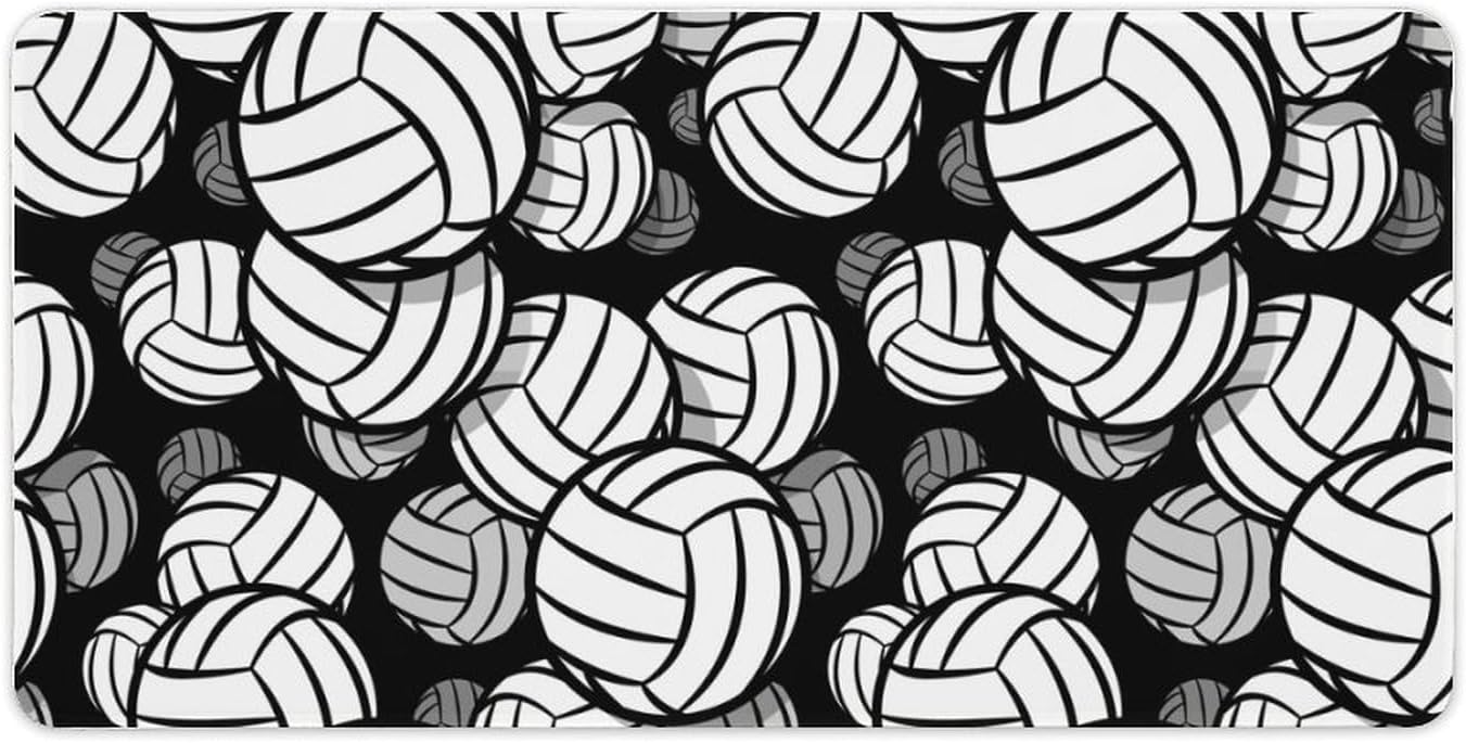 Black and White Volleyball Ball Fashionable Anti Slip Table Mat, Waterproof Mouse Protection Pad 30x60cm