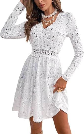 Elegant Lace Midi Dress for Women Sexy Deep V Neck Long Sleeve Lace Dress Ideal for Evenings and Beach Weddings