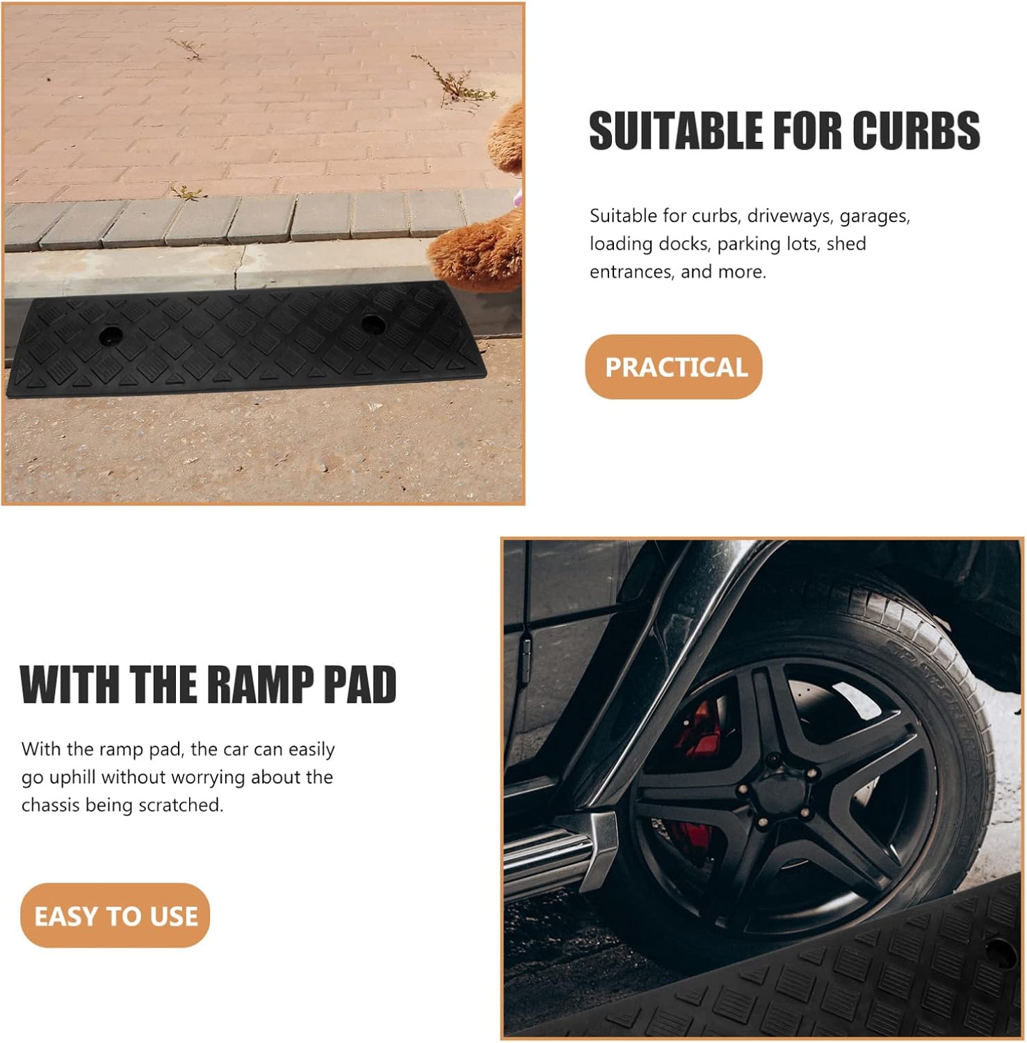 Plastic Ramp for Driveway Heavy Duty Vehicle Ramp for Cars Motorcycles and Loading Docks Anti-Slip Design Abrasion Resistance Suitable for Garages and Sidewalks