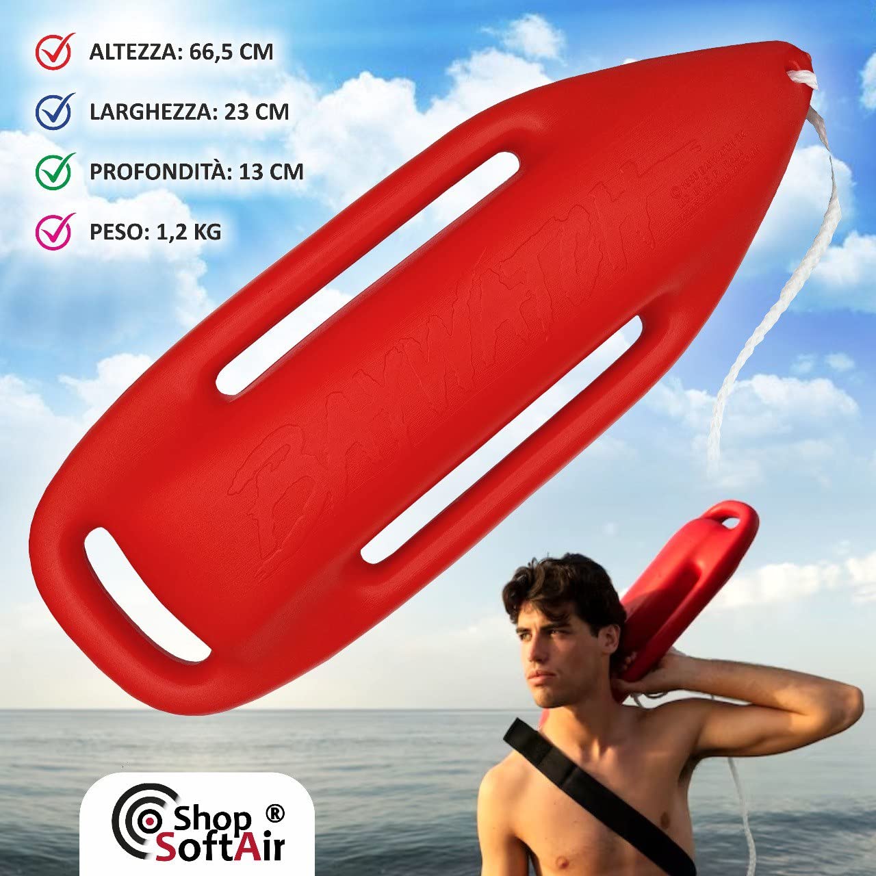 Baywatch - Salvador profesional de boya para salvar y salvar - Rojo Top incluido de 2,30 metros