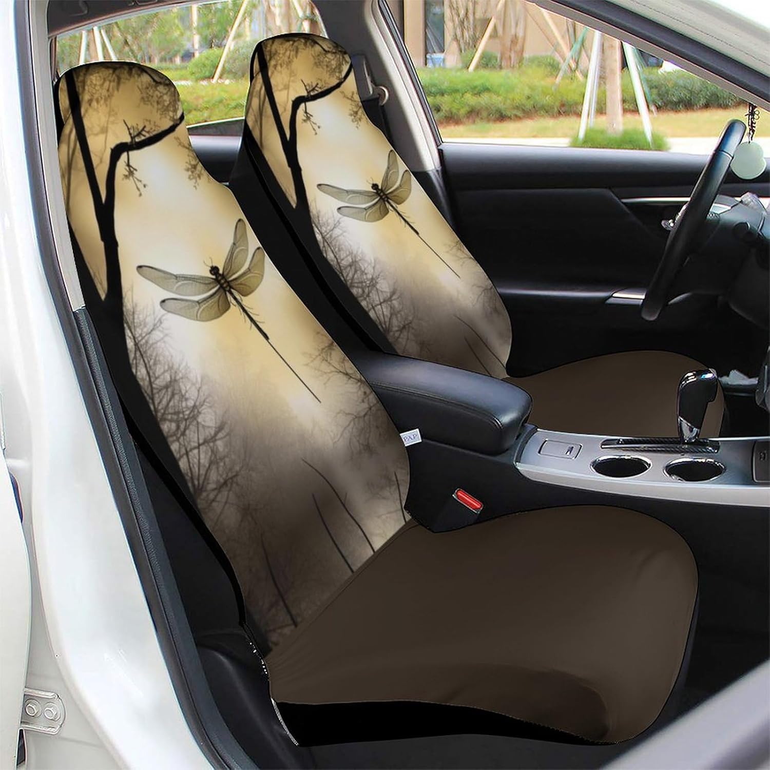 Forest Dragonfly Car Seat Covers for Women Men,Universal Auto Front Seats Protector Fits for Car,SUV Sedan,Truck Automotive Seat Covers Set of 2