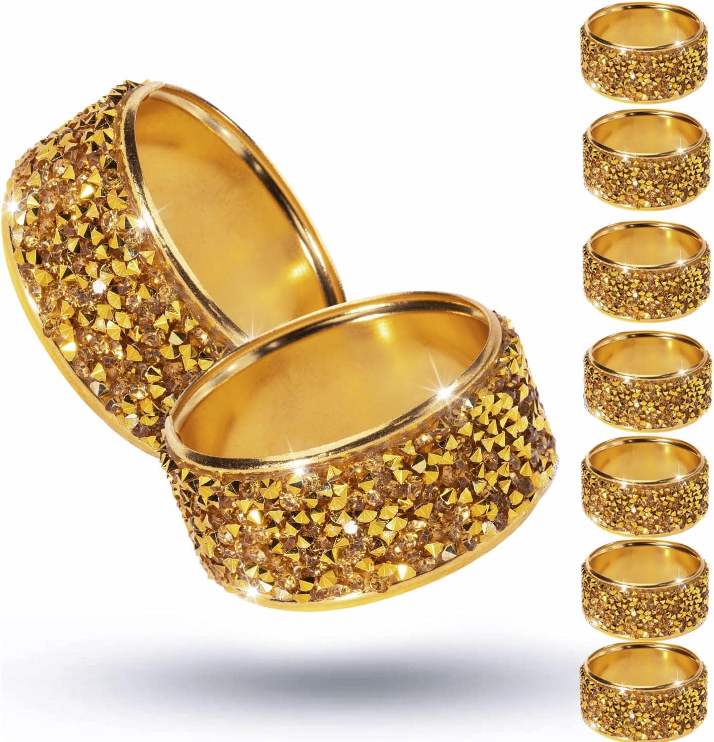 Rhinestone Napkin Rings Silver Set of 12,Crystal Napkin Holder Crushed Diamond Serviette Buckles for Dinner, Wedding, Party, Holiday, Banquet,Everyday Table Setting Decor (12, All Gold Crystal)