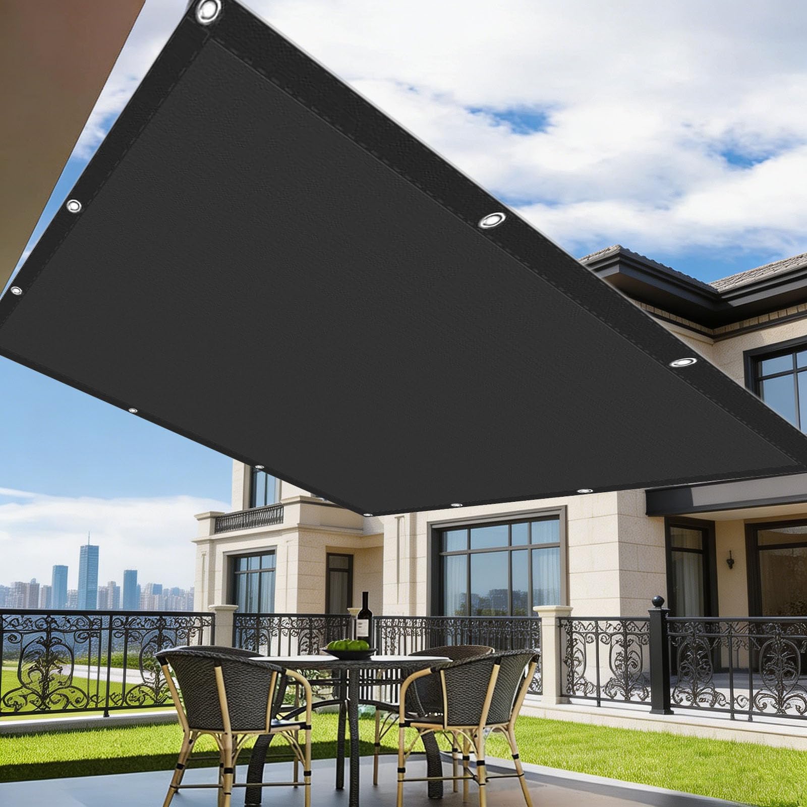 Wodoodporny Żagiel Przeciwsłoneczny Do Ogrodu I Na Taras 300 x 520 cm Prostokątny Wodoodporny Oddychający Wiatroodporny Plandeka Zacieniająca Z Siatki Ogrodowej Do Ogrodu, Czarny