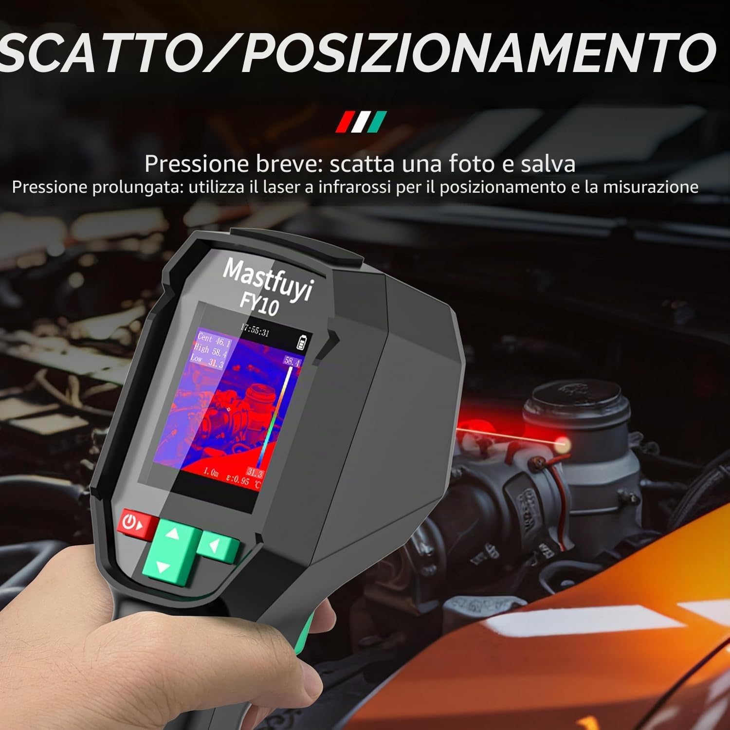 Termocamera, termocamera a infrarossi -20℃~550℃, risoluzione IR 96 x 96, 25 Hz, campo visivo 50°, TFT-LCD da 2,4 pollici, batteria da 8 ore per ispezioni industriali, elettricità e antincendio
