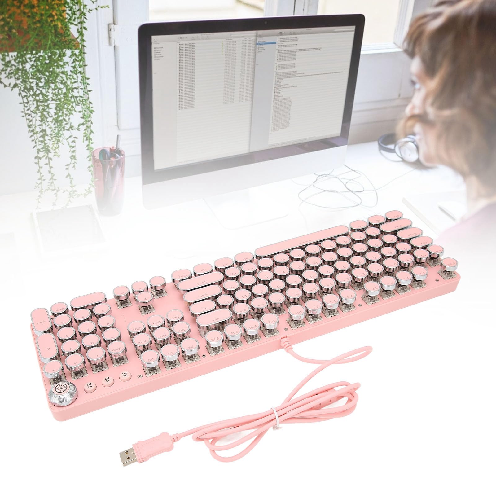 Tastiera da Gioco per PC Design Compatto Albero Meccanico Reale Interruttore Blu Modalità Multi-luce 104 Tasti per Tastiera da Gioco Meccanica (902-7 rosa punk)