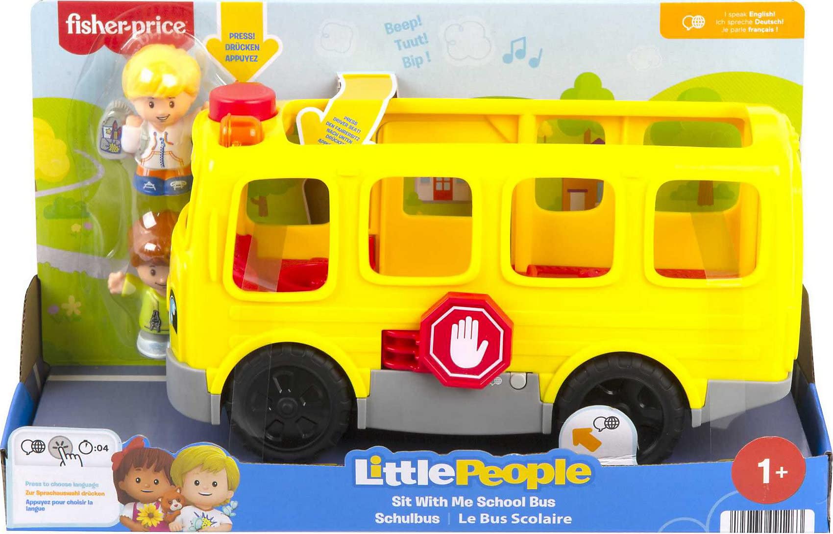 Fisher-Price HJN36 - Little People Scuolabus, versione multilingue, giocattolo con musica per bambini e bambini in età prescolare a partire da 1 anno
