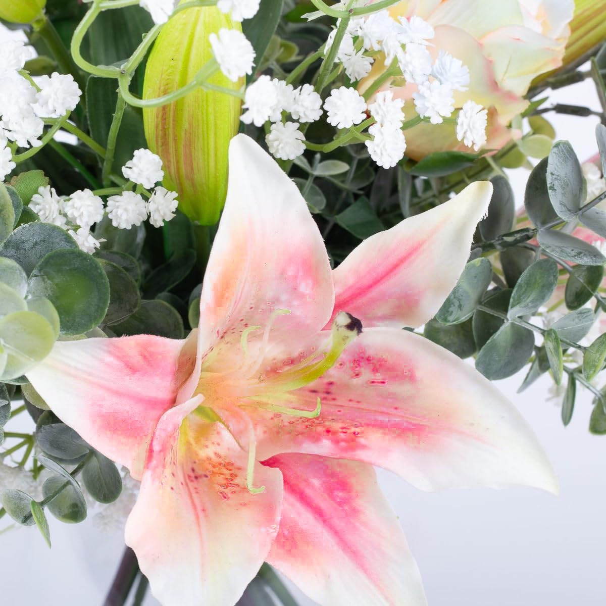 artplants.de Ramo de Lirios Artificiales Mariposa, Crema-Rosa, 45cm, Ø40cm