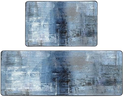 Vista 134 de TOMWISH - Tapetes de cocina para piso, color turquesa, gris, abstracto, pintura artística, 17 x 48 + 17 x 24 pulgadas, juego de alfombras de cocina
