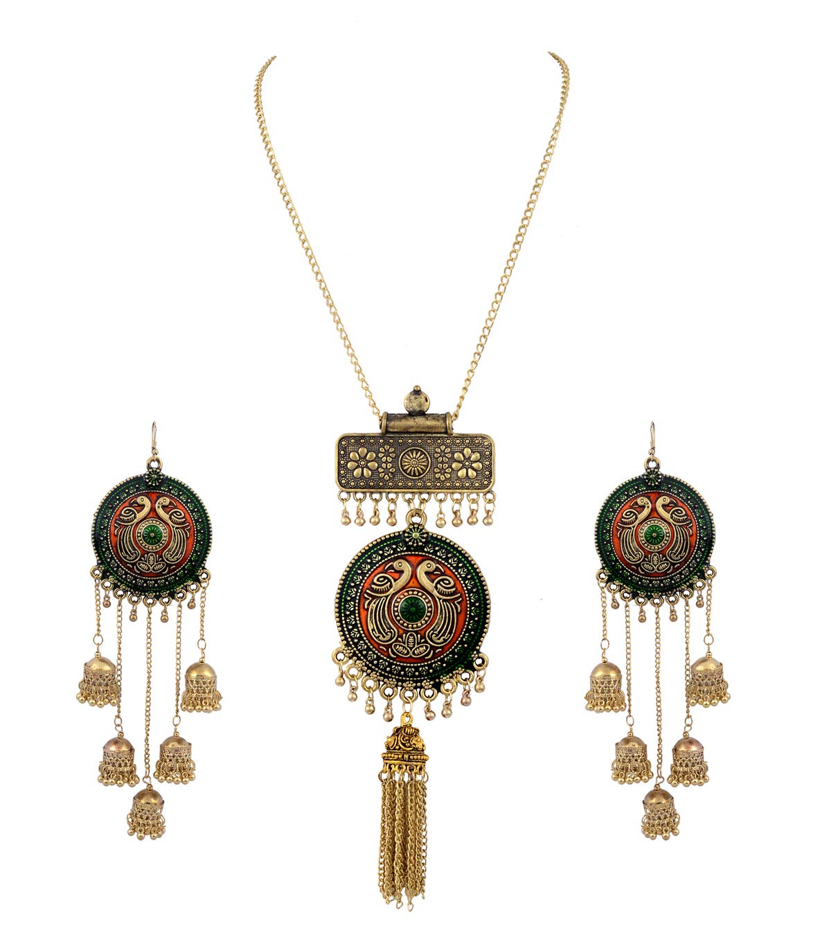 Darsha Collections Oxidised Gold Plated Traditional Long Necklace Set with Earings for Women/Girl (Orange) (B081JFDGQF) Amazon Price History, Amazon Price Tracker