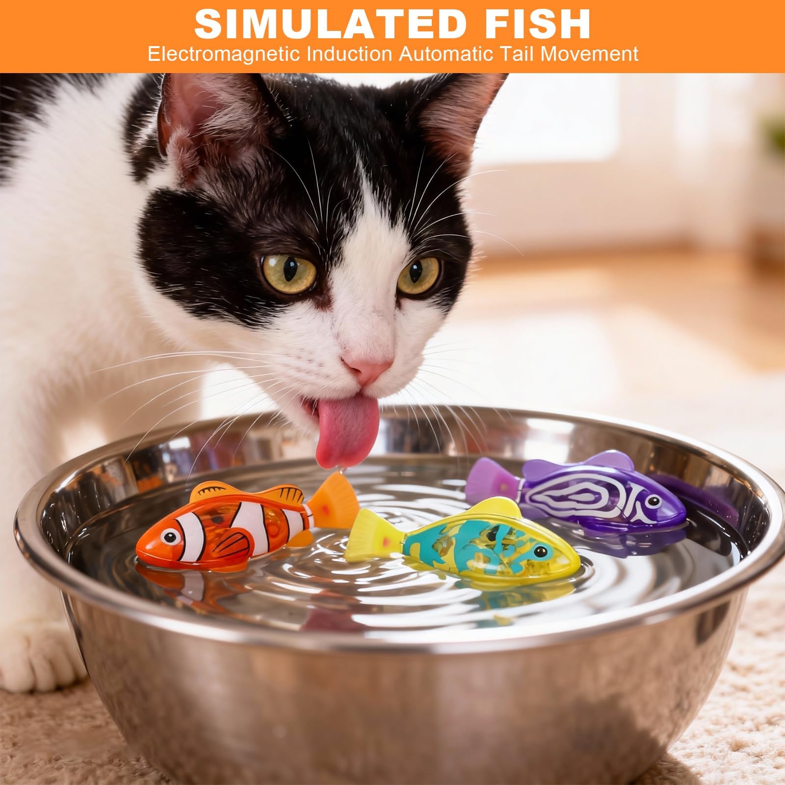 4 pièces Poisson Robot Poissons de Baignoire électriques,Poisson Jouet Enfant Electronique,Natation Fish Robot,Poisson Plastique Jouet,Poisson Robot,Jouet de Piscine pour la Piscine - Enfants,Chat - 5