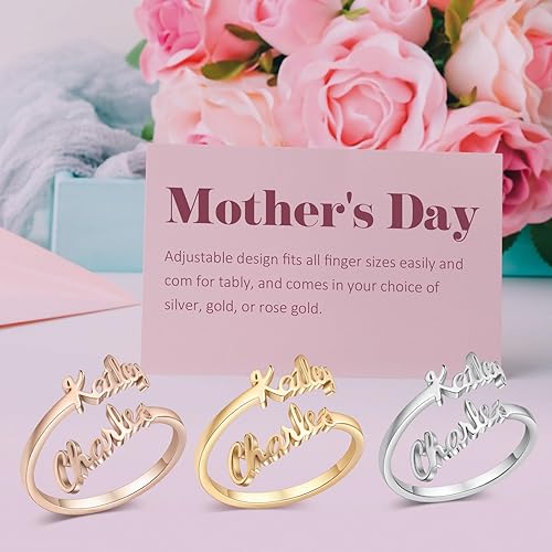 Miniatura 5 de Anillo personalizado con doble nombre para mujer, anillo de oro personalizado con nombres, anillos de promesa para su madre, regalos personalizados