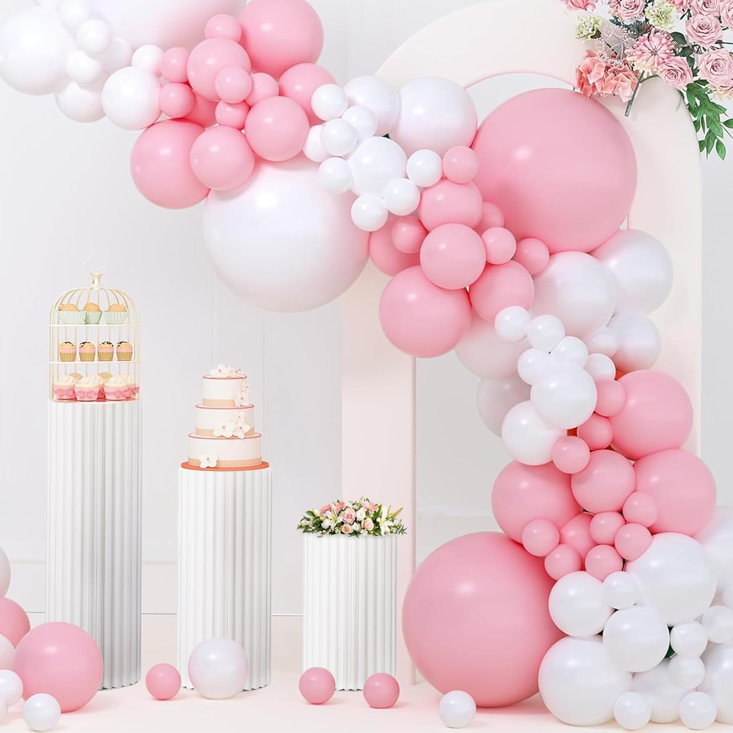 cylinder stands for party paper pillars cake pedestal stand for display decoration cylinder table for parties (18.9in+26.8in+34.65in)