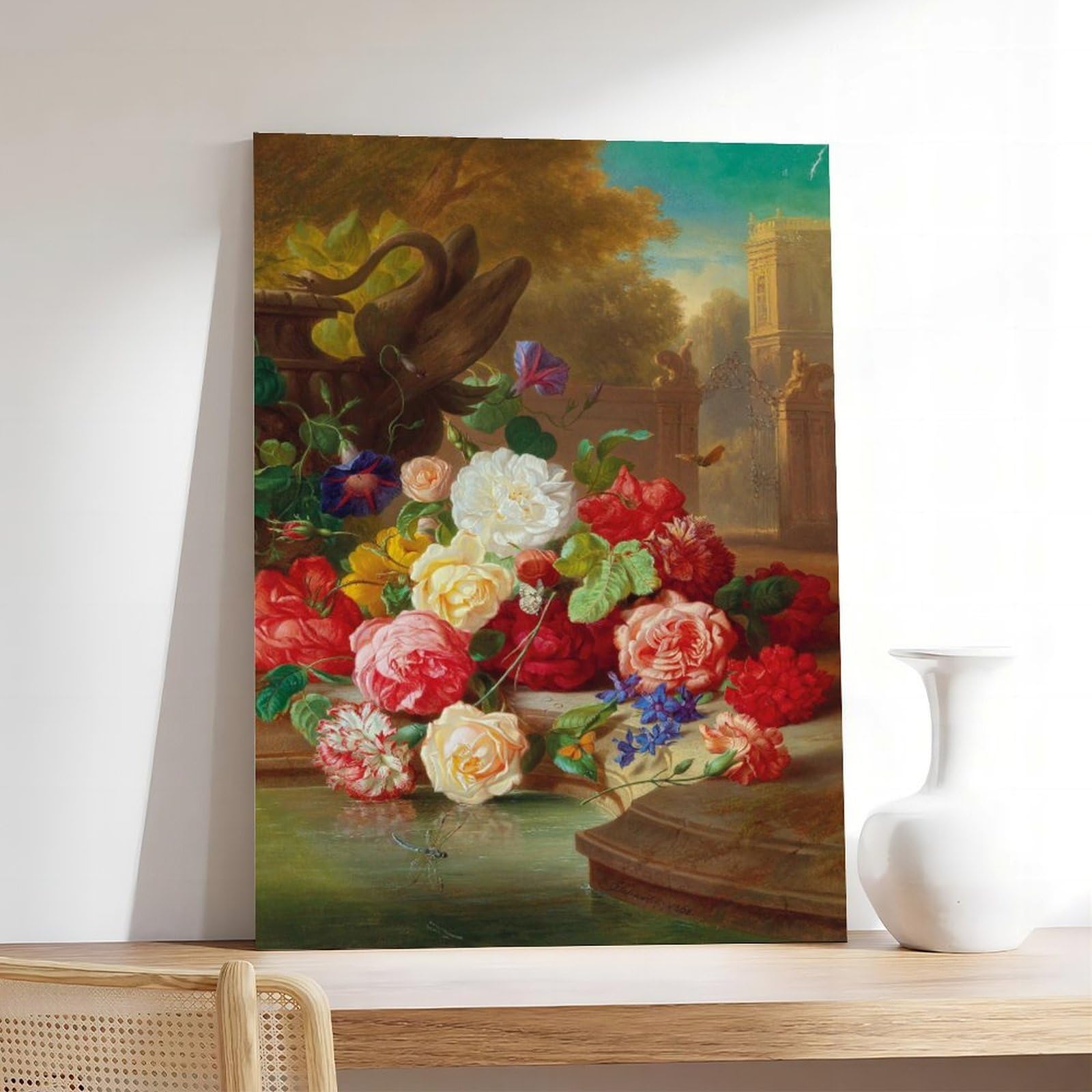 Blumenstück Mit Schmetterling In Einer Parklandschaft Poster su tela per ufficio Decor Gift