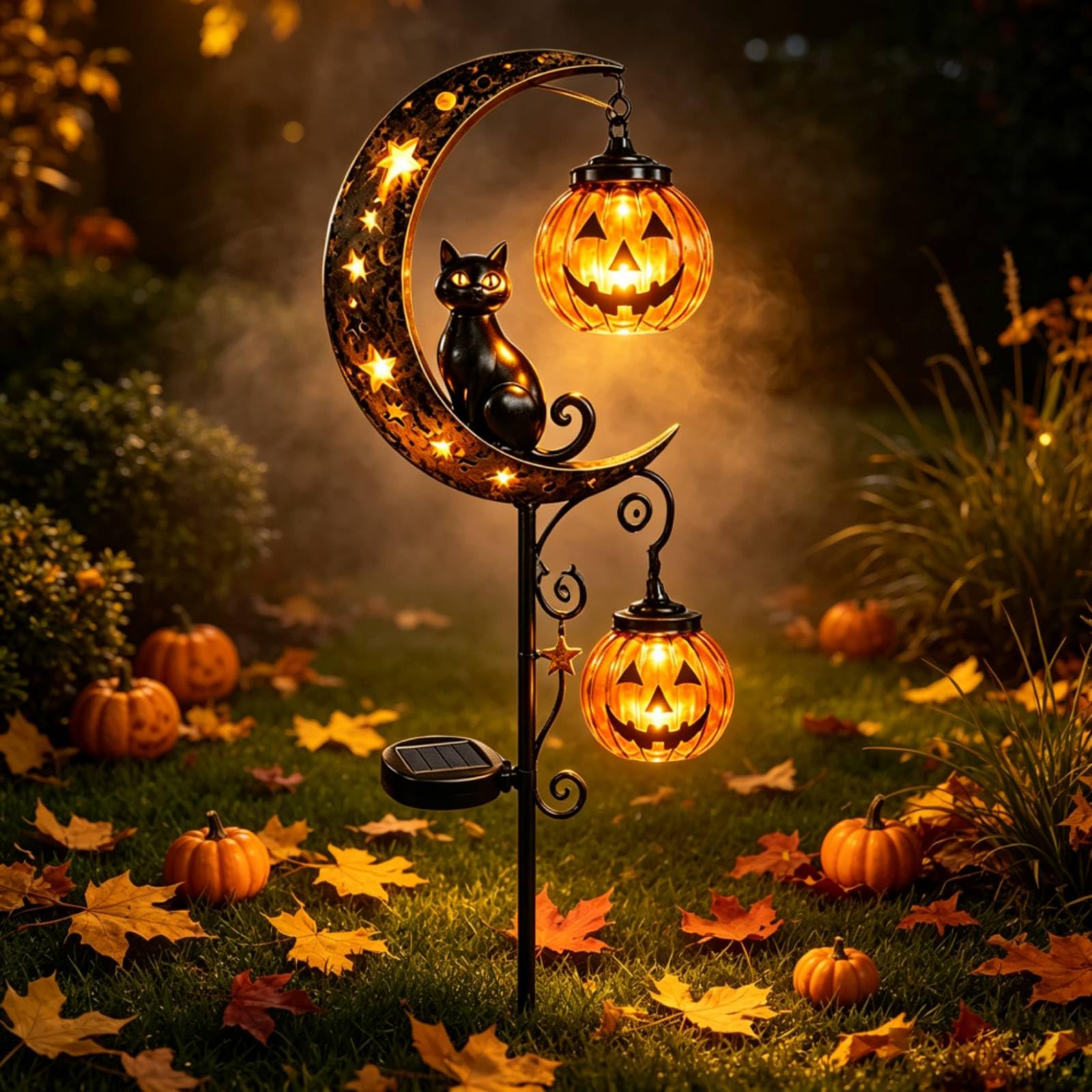Solar Halloween Pumpkin Moon Garden Stake Light, No Wiring Needed (1-Pack)