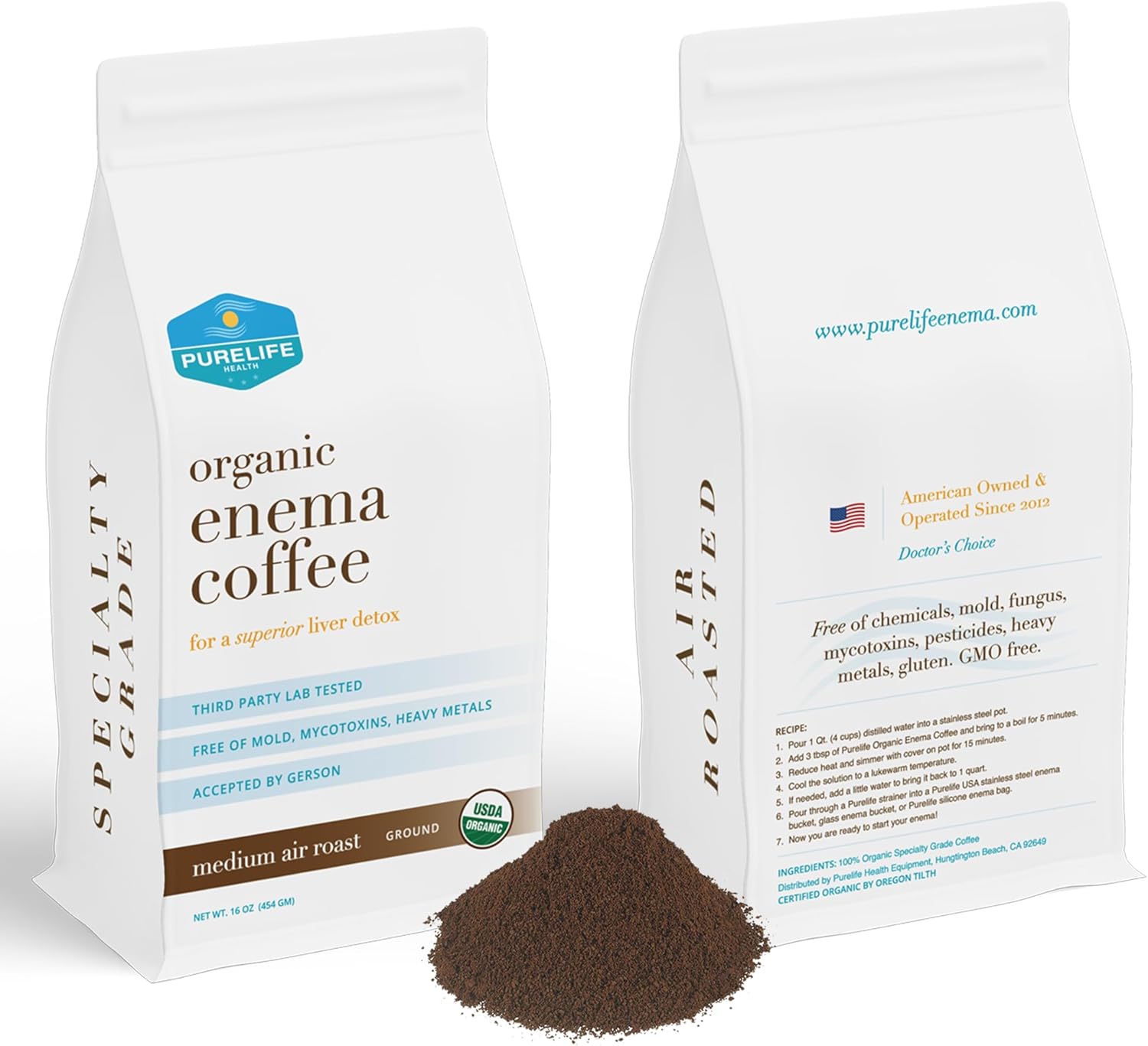 Purelife Coffee Enema Kit - Made in USA - All You Need - 2 QT USA Made Bucket - 1 lb Purelife Enema Coffee - Strainer