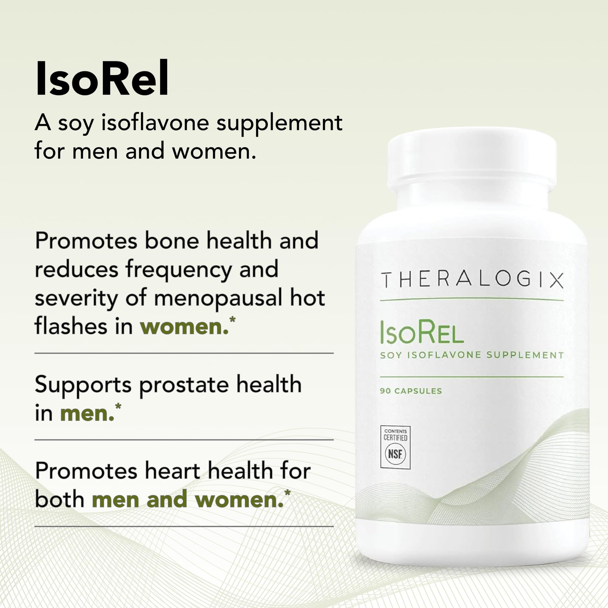 Theralogix IsoRel Whole Soybean Extract Supplement - 90-Day Supply - Menopause Support to Aid Hot Flashes - Prostate Health Support for Men - NSF Certified - 90 Capsules — Amazon image 5