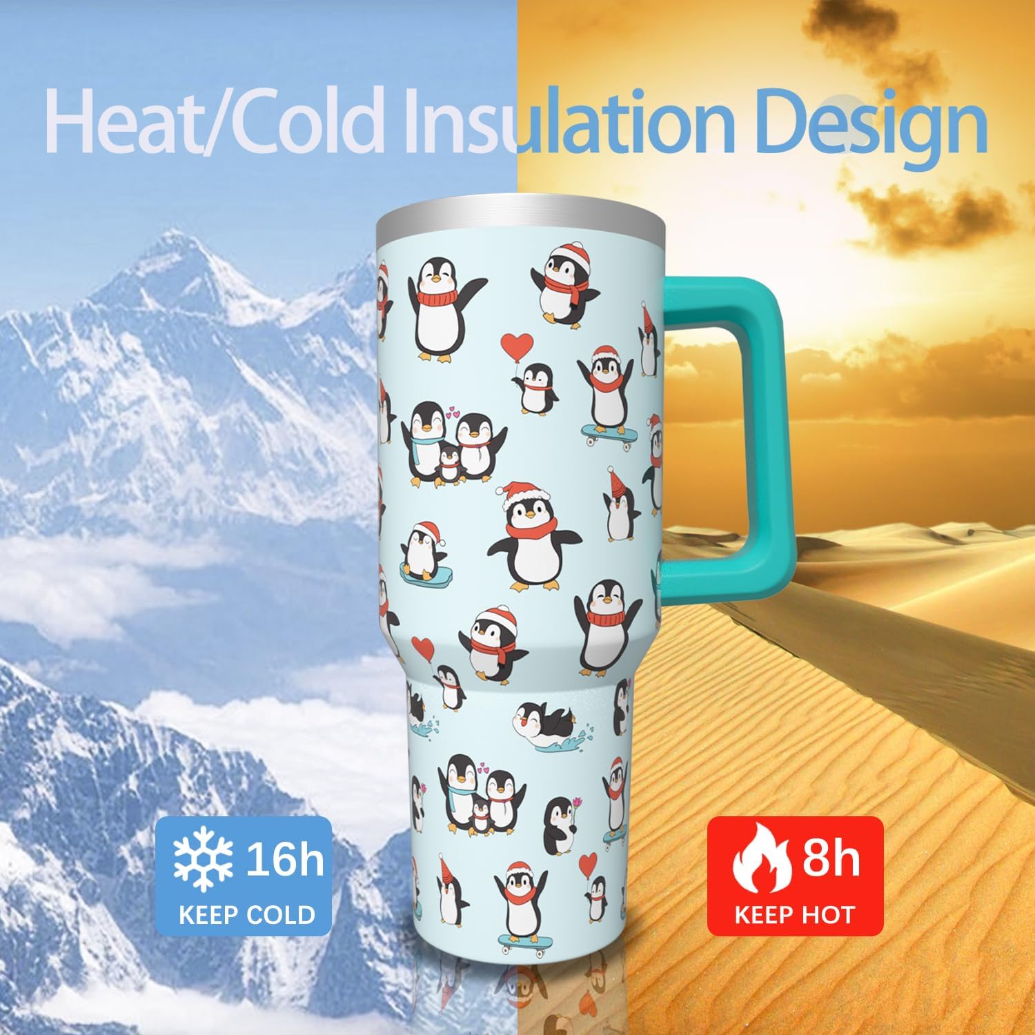 40 oz Tumbler With Handle and Straw, Stainless Steel Insulated Penguin Tumbler, Reusable Coffee Mug With Leak Proof Lid, Gifts for Women - Image 7