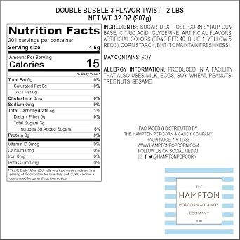 The Hampton Popcorn Company Dubble Bubble Assorted Fruit Flavored Gum - 2 Pound Bulk Bag (Approx. 140 Pieces) - Individually Wrapped Gum - & Candy (Assorted Fruit Flavored - Multi Colored)