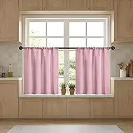Easy Home Short Blackout Window Curtain 30 inches Long, Rod Pocket Thermal Privacy Curtain Tiers for Kitchen Farmhouse Closet, Living Room, Bathroom Shades (Pink, 27" W X 30" L (Pack of 2))